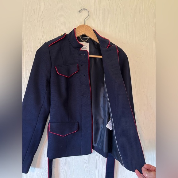 Banana Republic x Olivia Palermo Navy Blue Military Belted Button Blazer Jacket - Picture 14 of 17